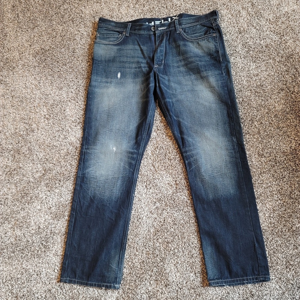 Helix Jeans Mens 36x31 Dark Indigo Distressed Straight Leg N56 HYB33423